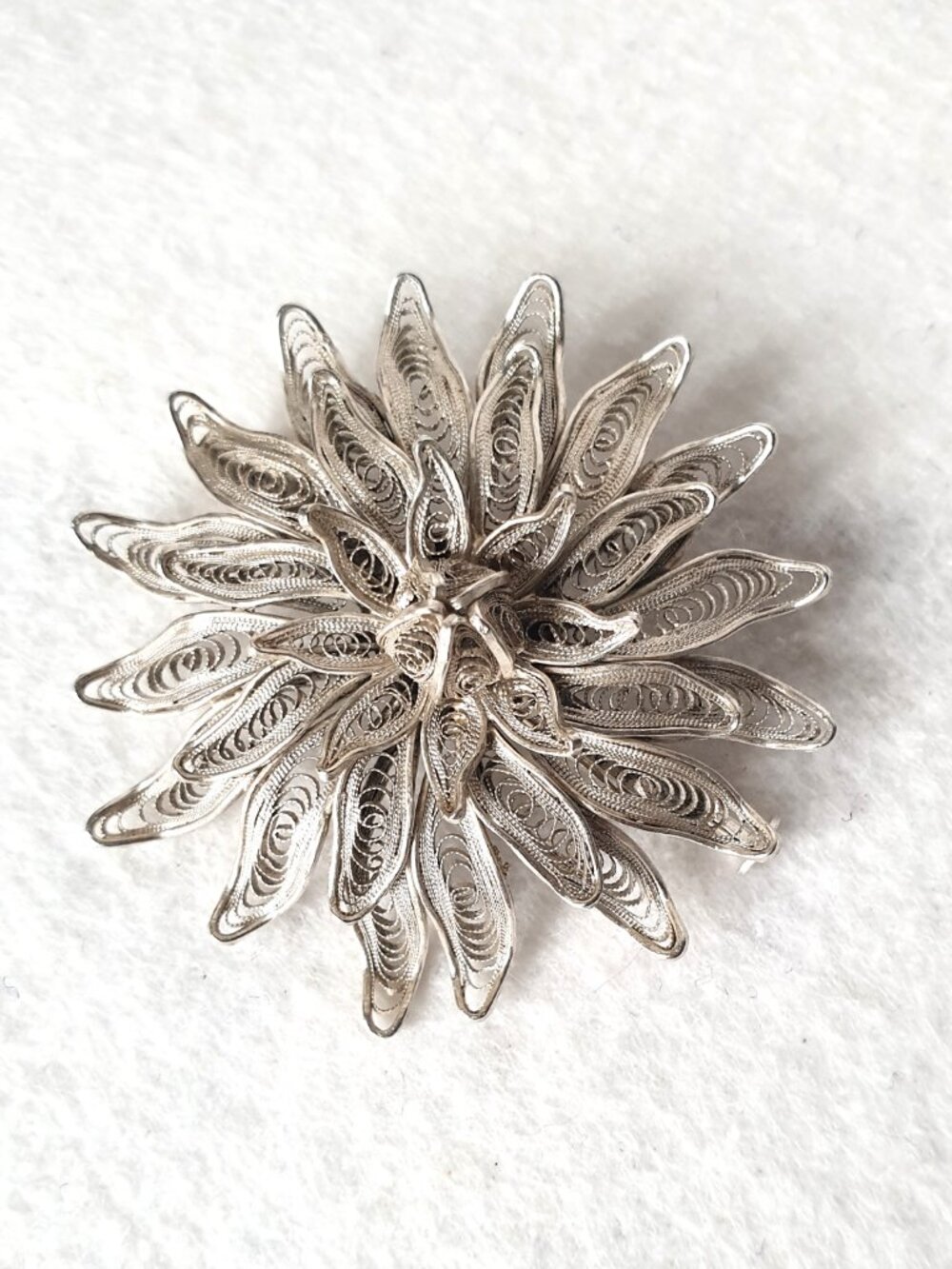 Exquisite Vintage European 800 Silver Filigree Dahlia Flower Statement Brooch